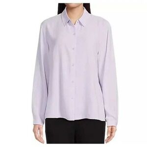Eileen Fisher Petite Silk Button Down Shirt Long Sleeve Top PM‎ Minimalist $278